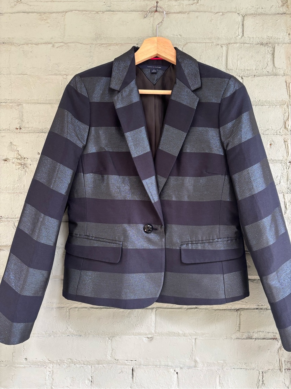 Navy Blue Striped Blazer